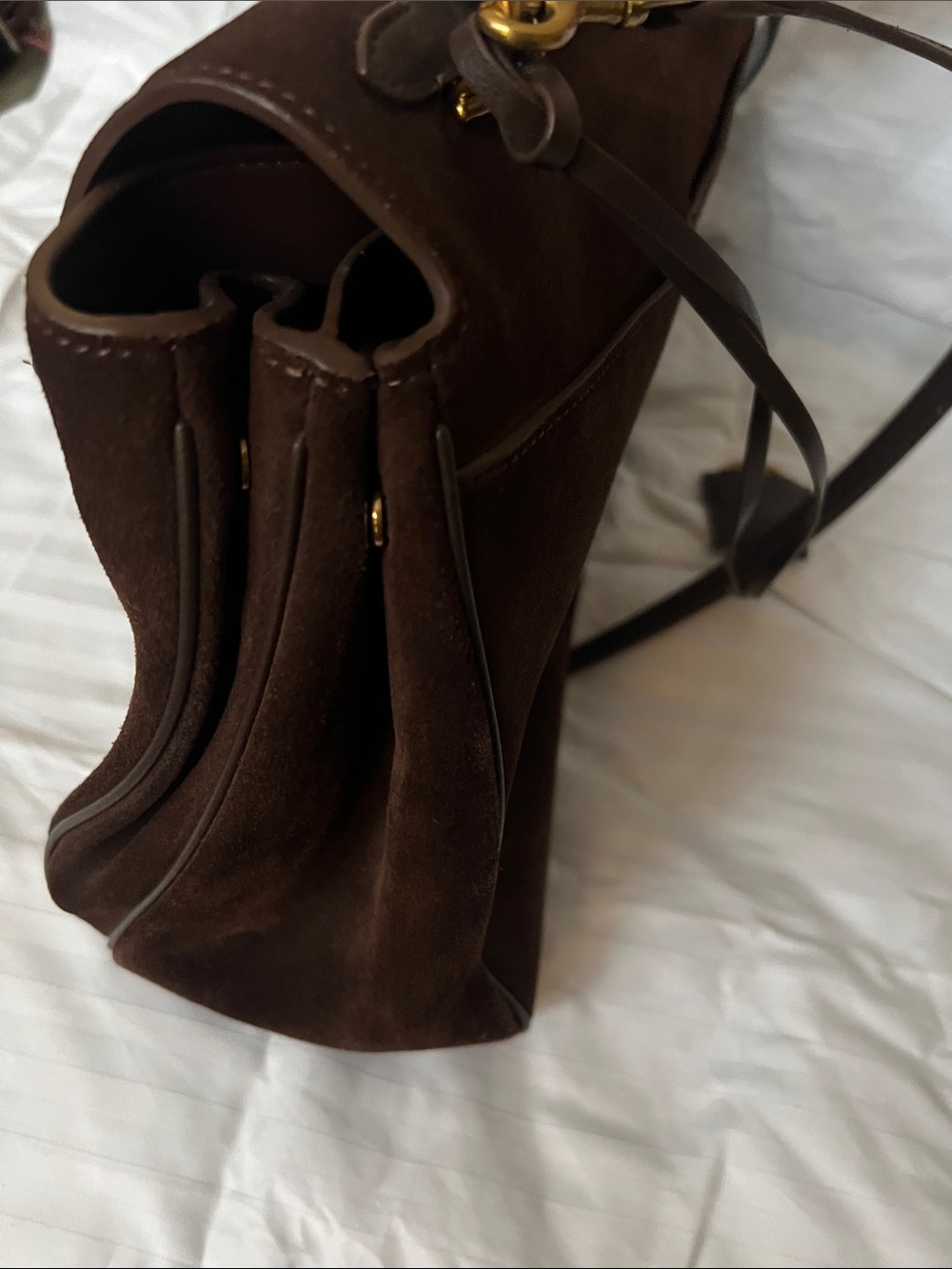 Etsy Classic Dark Brown Suede Top-Handle Bag - Picture 8 of 9